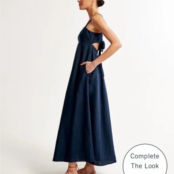 Abercrombie Premium Linen Bow Back Maxi Dress - Picture 3 of 7